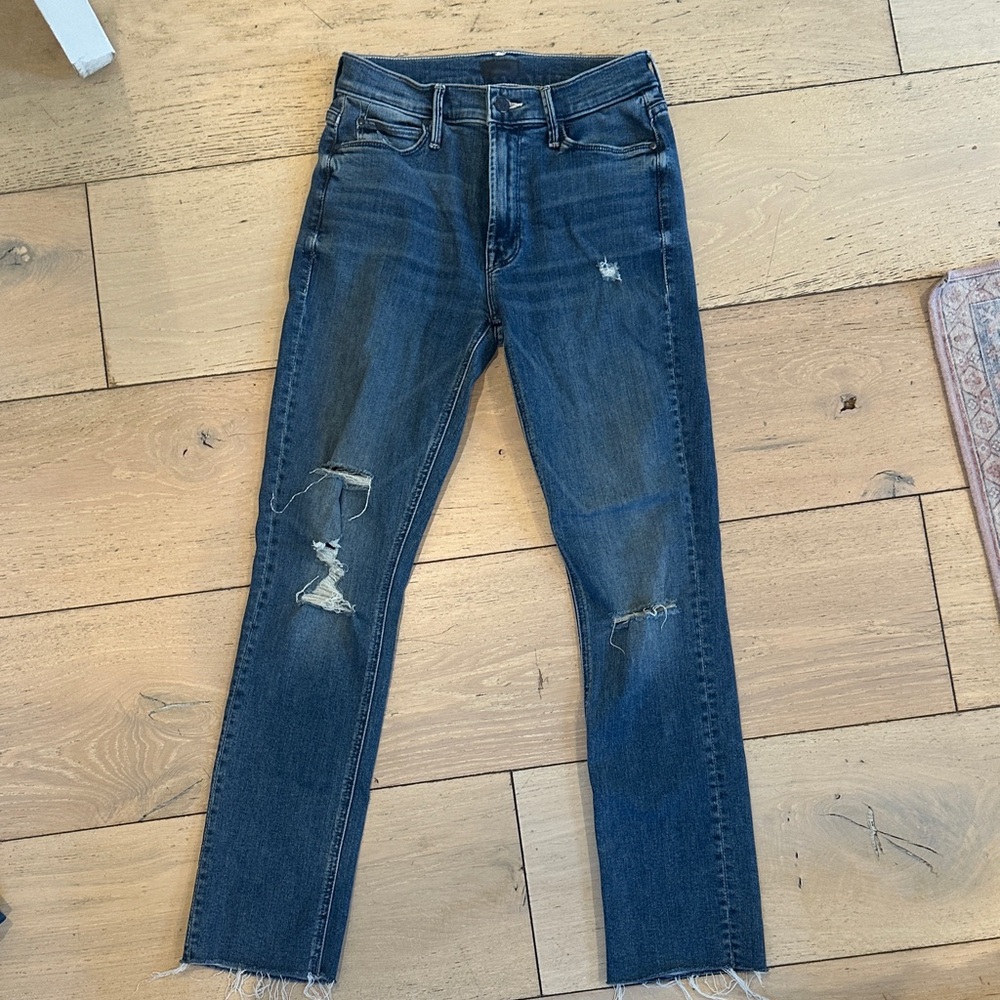 MOTHER mid rise Dazzler Ankle Fray Women's Straight Leg Jeans - Blue size 26